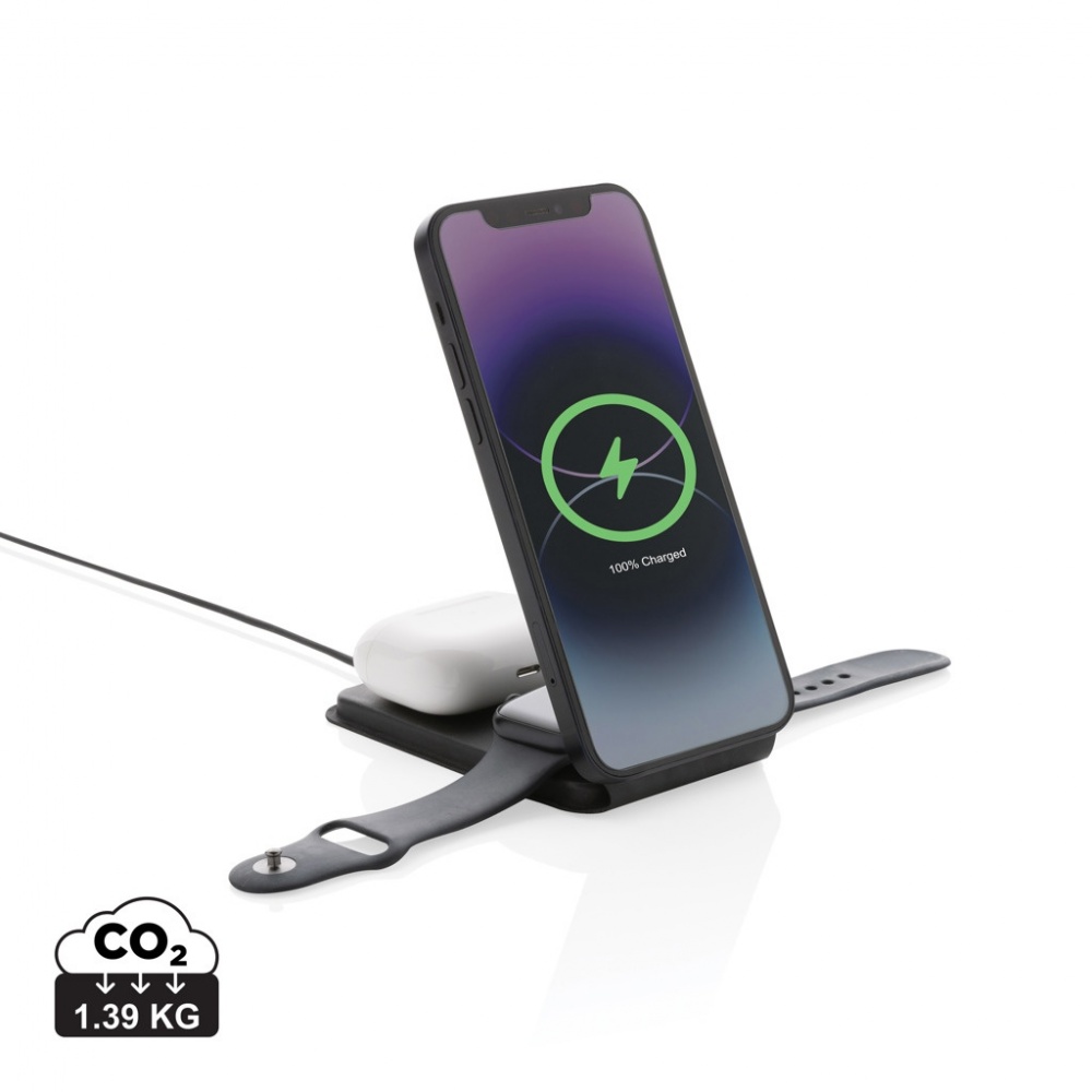 Logo trade corporate gift photo of: Swiss Peak RCS rPU 15W  3-in-1 magnetic wireless charger