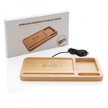 Logotrade promotional merchandise picture of: Bamboo desk organiser 5W wireless charger