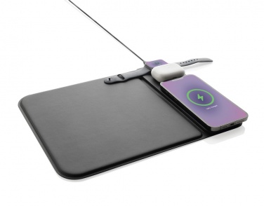 Logo trade business gift photo of: Swiss peak RCS recycled PU 15W 3 in 1 charging mousepad