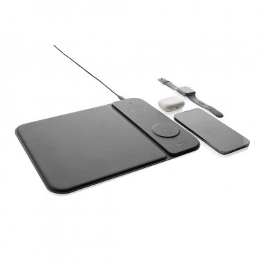 Logo trade promotional giveaways picture of: Swiss peak RCS recycled PU 15W 3 in 1 charging mousepad