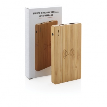 Logo trade promotional merchandise image of: Bamboo 4.000 mAh wireless 5W Powerbank