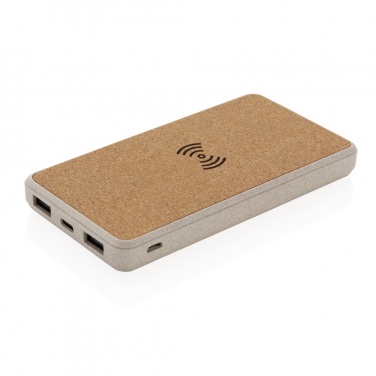 Logo trade promotional gifts picture of: Cork and Wheat Straw 8.000 mAh 5W wireless powerbank
