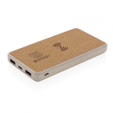 Logotrade promotional item image of: Cork and Wheat Straw 8.000 mAh 5W wireless powerbank