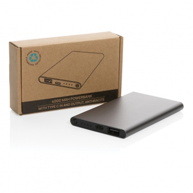 Logo trade promotional merchandise photo of: RCS recycled plastic/aluminum 4000 mah powerbank with type C