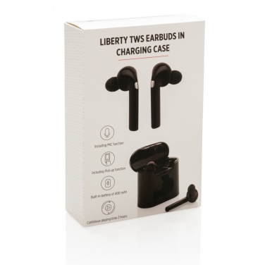 Logo trade promotional merchandise photo of: Liberty wireless earbuds in charging case