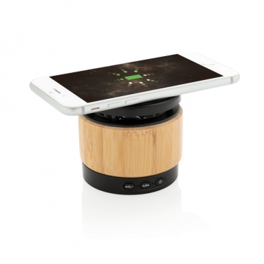 Logo trade advertising product photo of: Bamboo wireless charger speaker