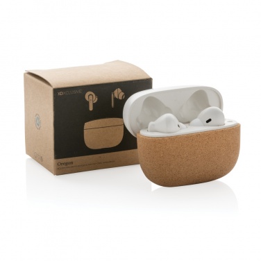 Logo trade promotional merchandise photo of: Oregon RCS recycled plastic and cork TWS earbuds