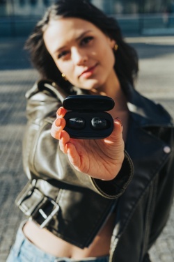Logo trade promotional giveaways image of: Urban Vitamin Palm Springs RCS rplastic ENC earbuds