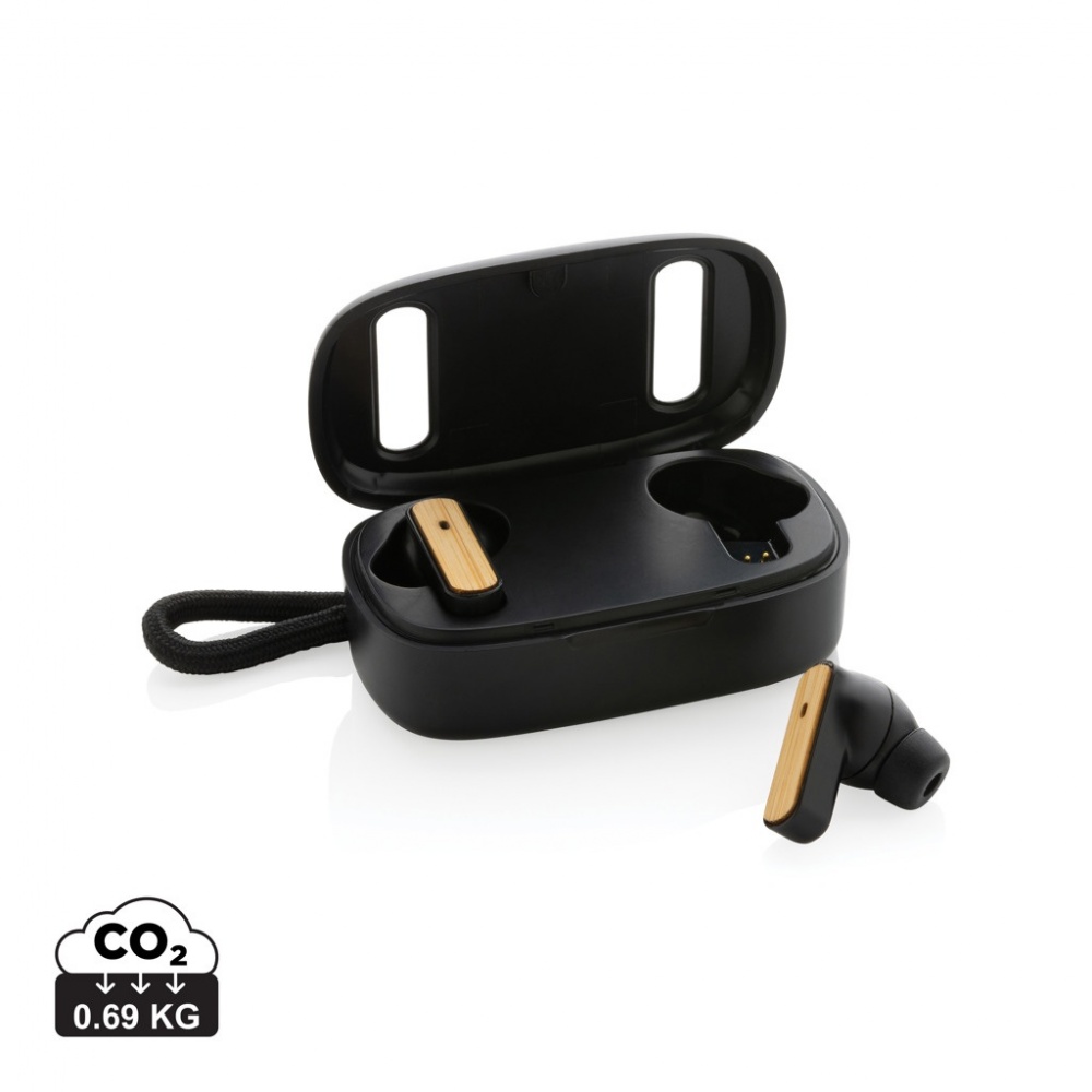Logotrade promotional giveaway picture of: RCS recycled plastic & bamboo TWS earbuds