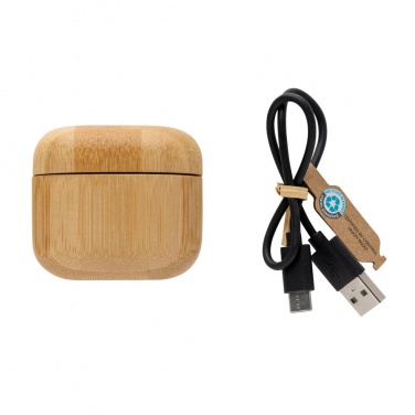 Logo trade promotional merchandise photo of: Bamboo TWS earbuds with RCS recycled plastic