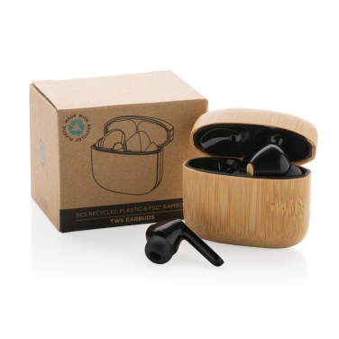 Logo trade promotional merchandise photo of: Bamboo TWS earbuds with RCS recycled plastic