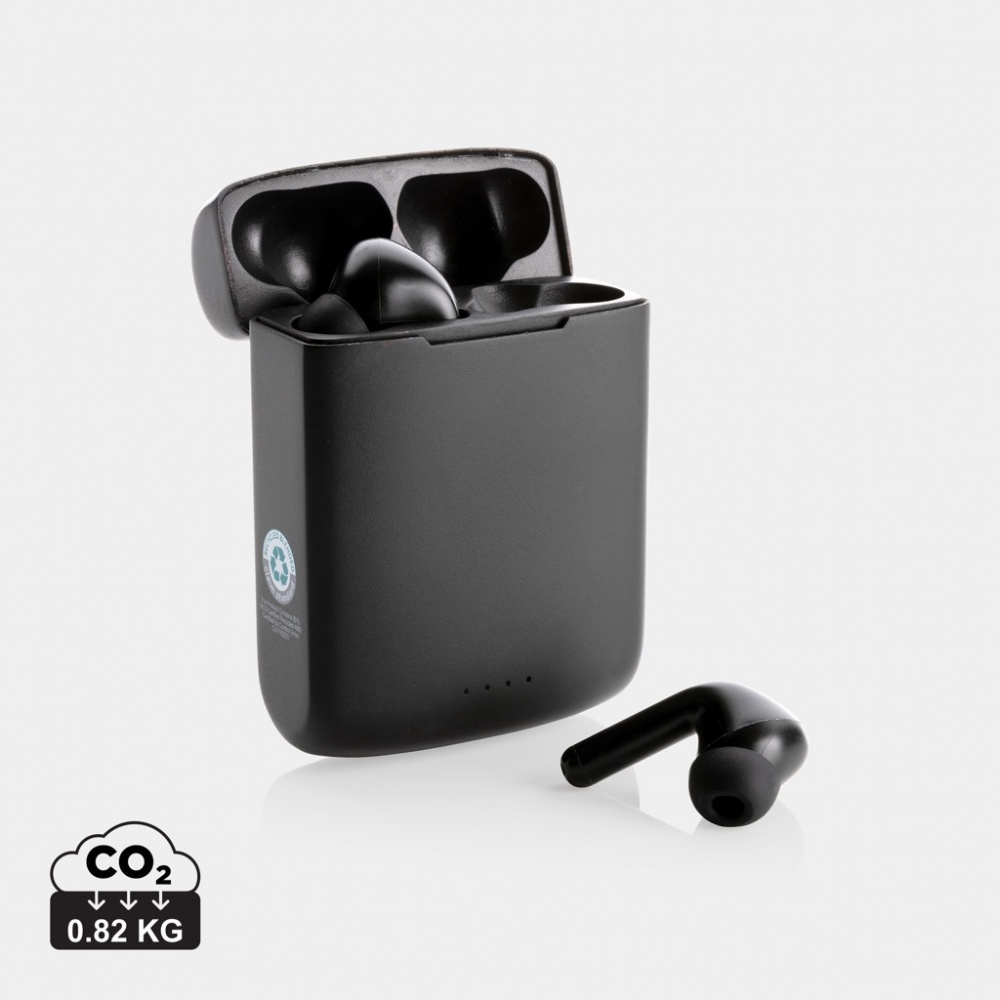 Logo trade advertising products image of: Skywave RCS recycled plastic solar earbuds