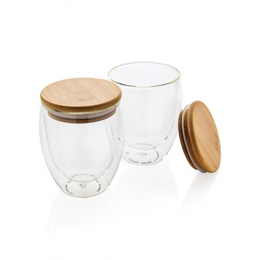 Logo trade promotional item photo of: Double wall borosilicate glass with bamboo lid 250ml 2pc set