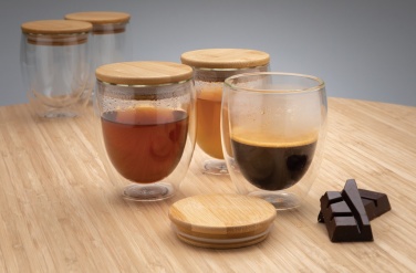 Logo trade promotional merchandise photo of: Double wall borosilicate glass with bamboo lid 250ml 2pc set