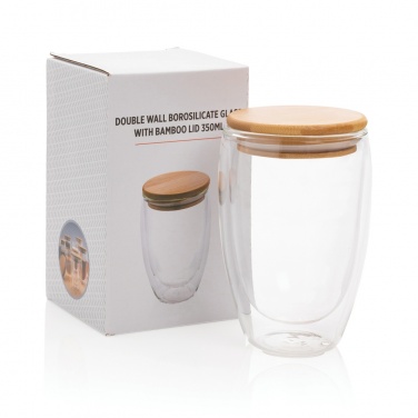 Logo trade promotional merchandise picture of: Double wall borosilicate glass with bamboo lid 350ml