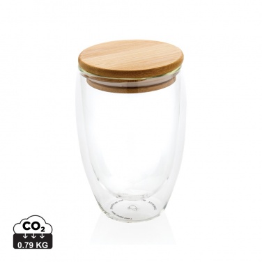 Logotrade promotional item image of: Double wall borosilicate glass with bamboo lid 350ml