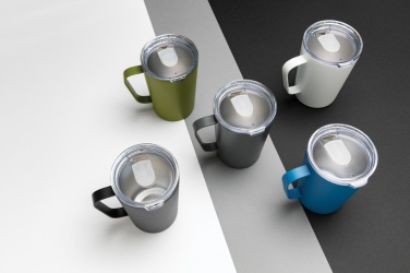 Logo trade promotional giveaways picture of: RCS Recycled stainless steel modern vacuum mug with lid