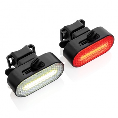 Logo trade corporate gifts image of: Lumino RCS recycled plastic USB re-chargeable bike light set