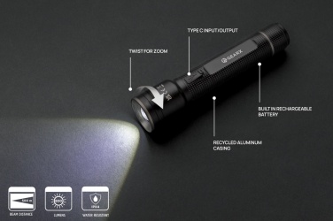 Logotrade promotional products photo of: Gear X RCS recycled aluminum USB-rechargeable torch large