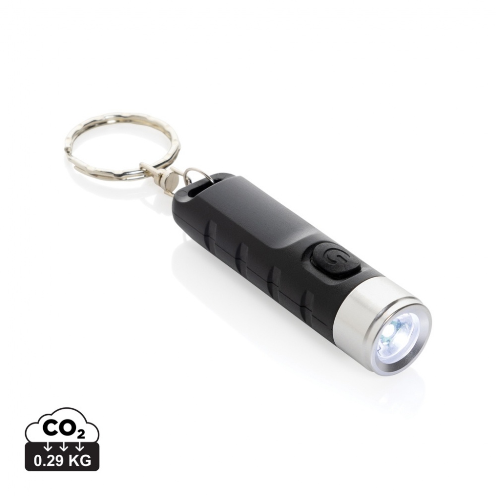 Logo trade promotional gift photo of: Globix RCS recycled plastic USB re-chargeable keychain torch