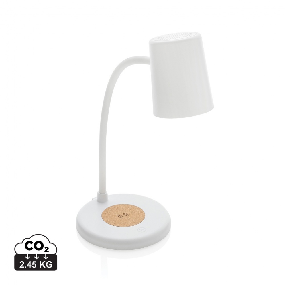 Logo trade promotional merchandise photo of: Zenara RCS recycled plastic and cork 15W wireless desk lamp