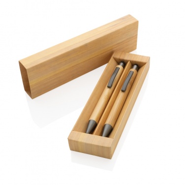 Logo trade corporate gifts picture of: Bamboo modern pen set in box