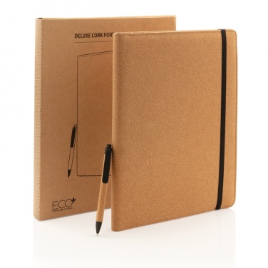 Logo trade business gifts image of: Deluxe cork portfolio A4 with pen