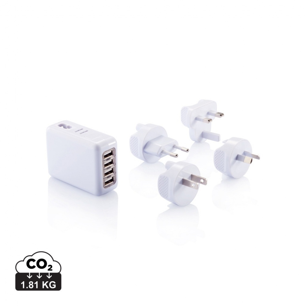 Logo trade promotional merchandise image of: Travel plug with 4 USB ports
