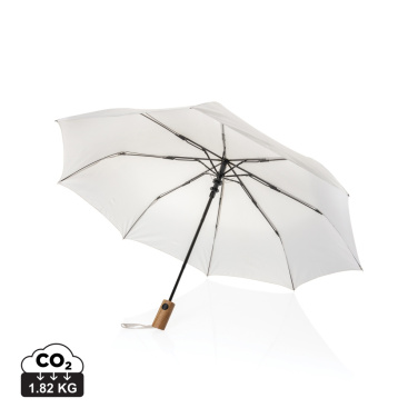 Logo trade advertising products image of: Kaycey 21" AWARE™ RPET Acacia wood mini auto open umbrella