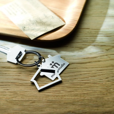Logo trade promotional giveaways picture of: Metal key ring house shape Jyvaskyla