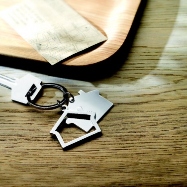 Logo trade promotional products image of: Metal key ring house shape Jyvaskyla