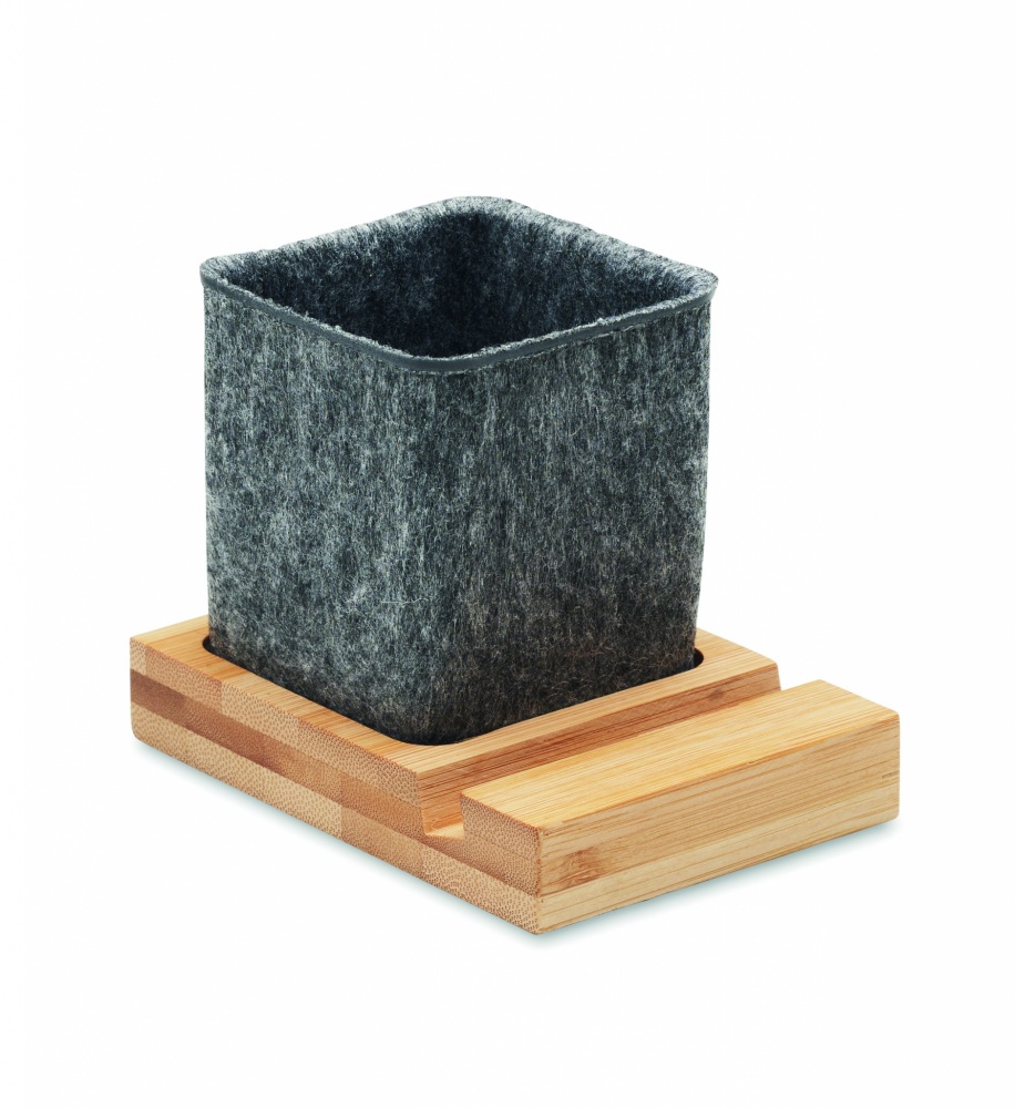 Logo trade promotional giveaways image of: RPET felt pen pot phone stand