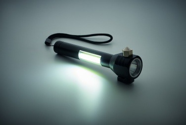 Logotrade business gift image of: 3-in-1 aluminum flashlight with an emergency hammer and seatbelt cutter, customizable with printing