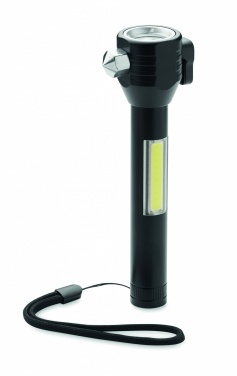 Logo trade promotional merchandise photo of: 3-in-1 aluminum flashlight with an emergency hammer and seatbelt cutter, customizable with printing