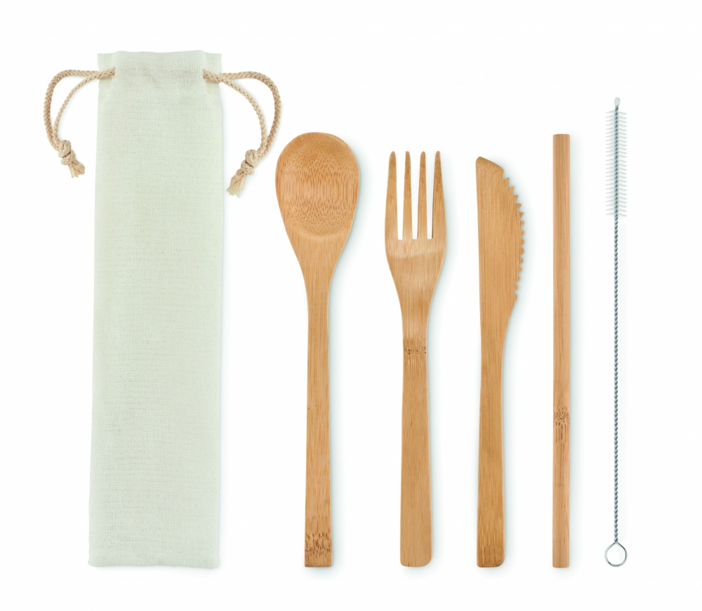Logo trade promotional items image of: Bamboo cutlery with straw