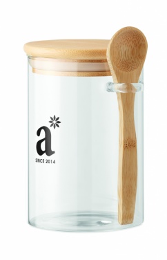 Logo trade promotional product photo of: Glass jar with spoon 600 ml
