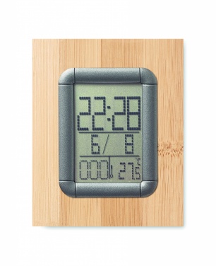Logo trade promotional item photo of: Bamboo pen holder and LCD clock