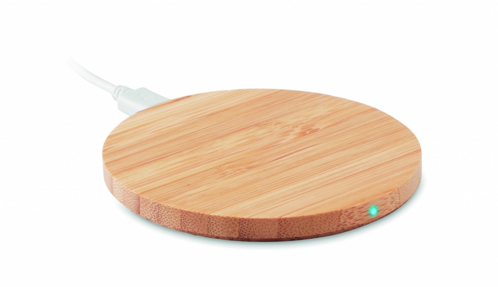 Logo trade promotional item photo of: Wireless charger bamboo 10W RUNDO +