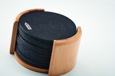 Logo trade business gift photo of: RPET coasters in bamboo holder