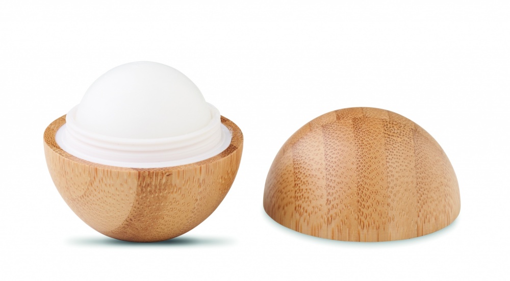 Logo trade promotional gift photo of: Lip balm in round bamboo case
