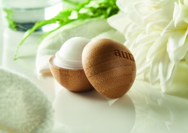 Logo trade promotional product photo of: Lip balm in round bamboo case