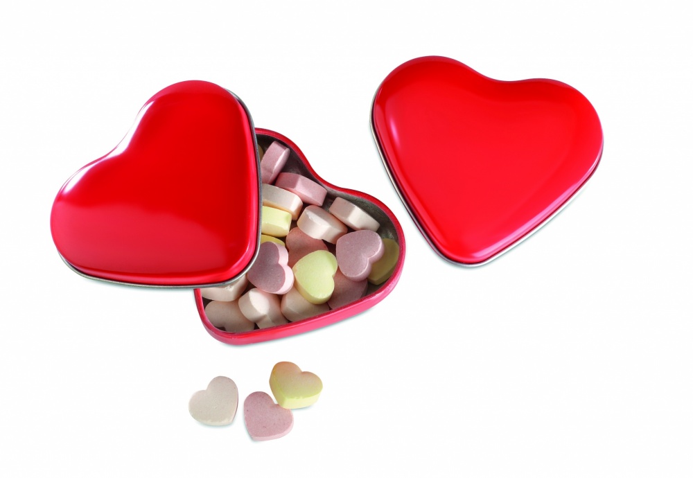 Logo trade promotional merchandise image of: Heart tin box with candies