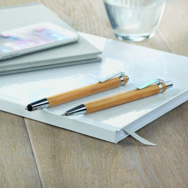 Logo trade corporate gifts image of: Bamboo pen and pencil set