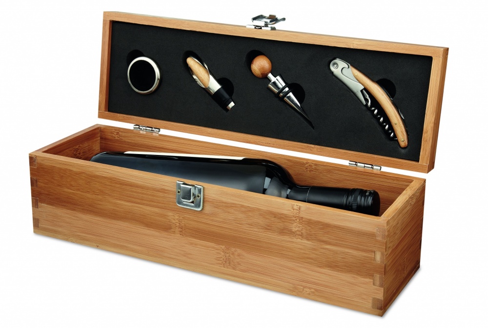 Logo trade corporate gifts image of: Wine set in bamboo box