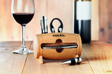 Logo trade promotional giveaways picture of: 4 pcs wine set in wooden stand
