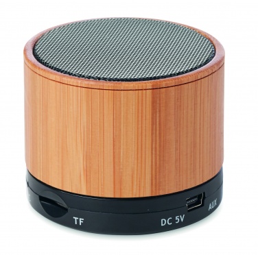 Logotrade advertising products photo of: Round Bamboo wireless speaker