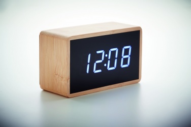 Logo trade business gift photo of: LED alarm clock bamboo casing Düsseldorf
