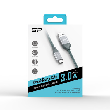 Logo trade promotional products image of: Nylon data transfer cable LK30 Type - C Quick Charge 3.0