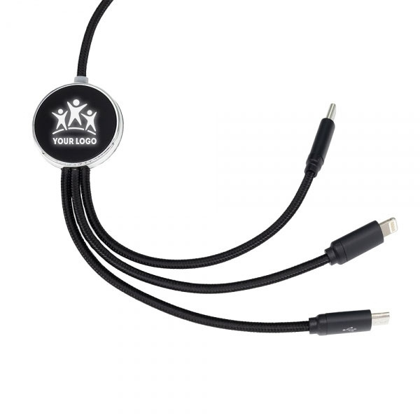 Logo trade promotional giveaway photo of: 3in1 long cable with elighted logo for engraving, W201TG