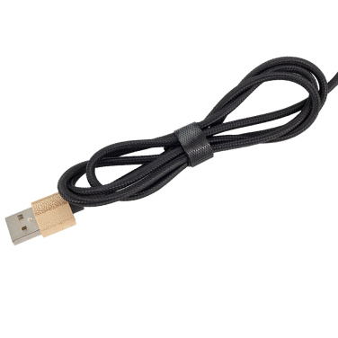 Logo trade advertising products image of: 3-in-1 cable with elighted logo in a wooden casing, LH-ZMU06